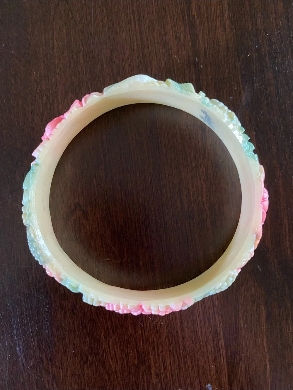 Vintage Celluloid Carved Floral Bangle Bracelet